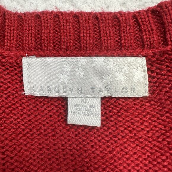 Carolyn Taylor Christmas Sweater XL Red White Snowman Snowflakes Long Sleeve - Picture 9 of 12
